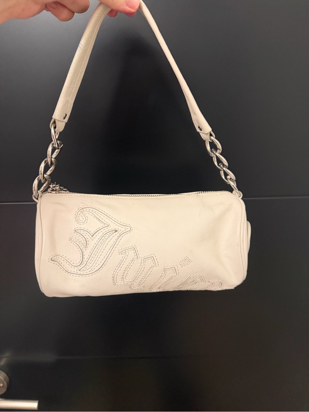Juicy Couture Cream Shoulder Bag with Chain-Link Strap